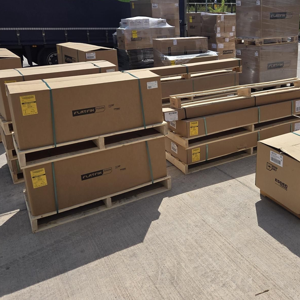 Delivery of solar mounting equipment supporting local solar projects.